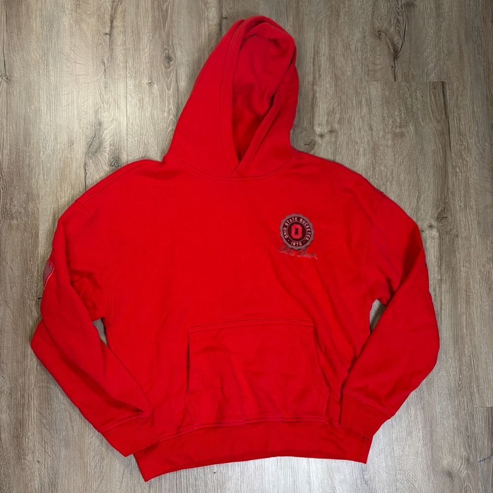 Hollister OSU Ohio State Buckeyes Hoodie Red Medium Boxy Fit Pullover Sweater